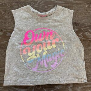 Girls Primark gray sleeveless tank cropped top size 10-11 years own your magic